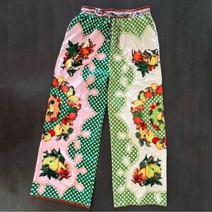 New Green Orange & Yellow Fruit Floral Wide Leg Pants L (Matching Top Avail)